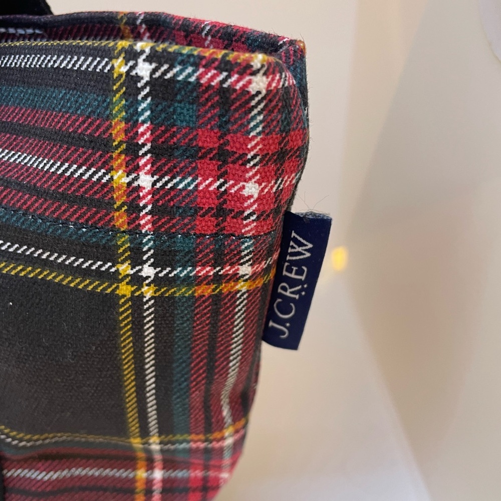 J. Crew Red Plaid Canvas Tote with Black Trim - Picture 2 of 4